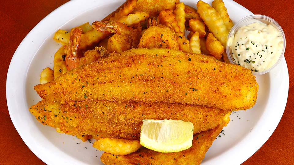 fried catfish and shrimp platter with fries
